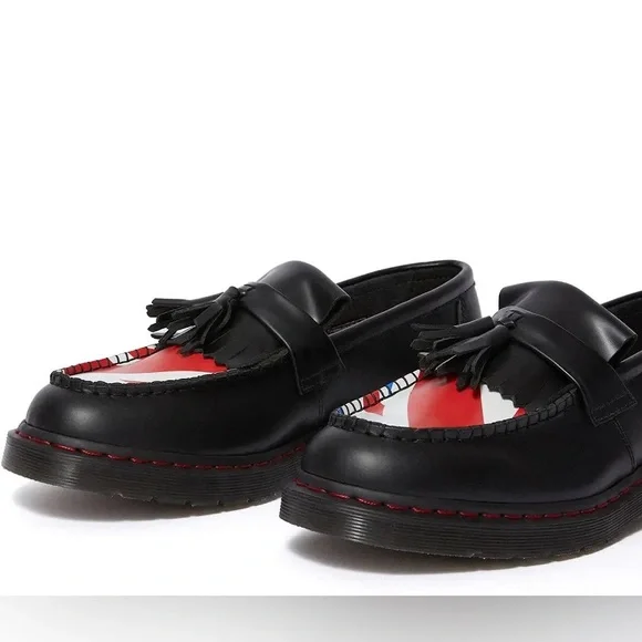 NIB DR MARTENS ADRIAN WHO BLACK UNION JACK SMOOTH LOAFER, SIZE 12